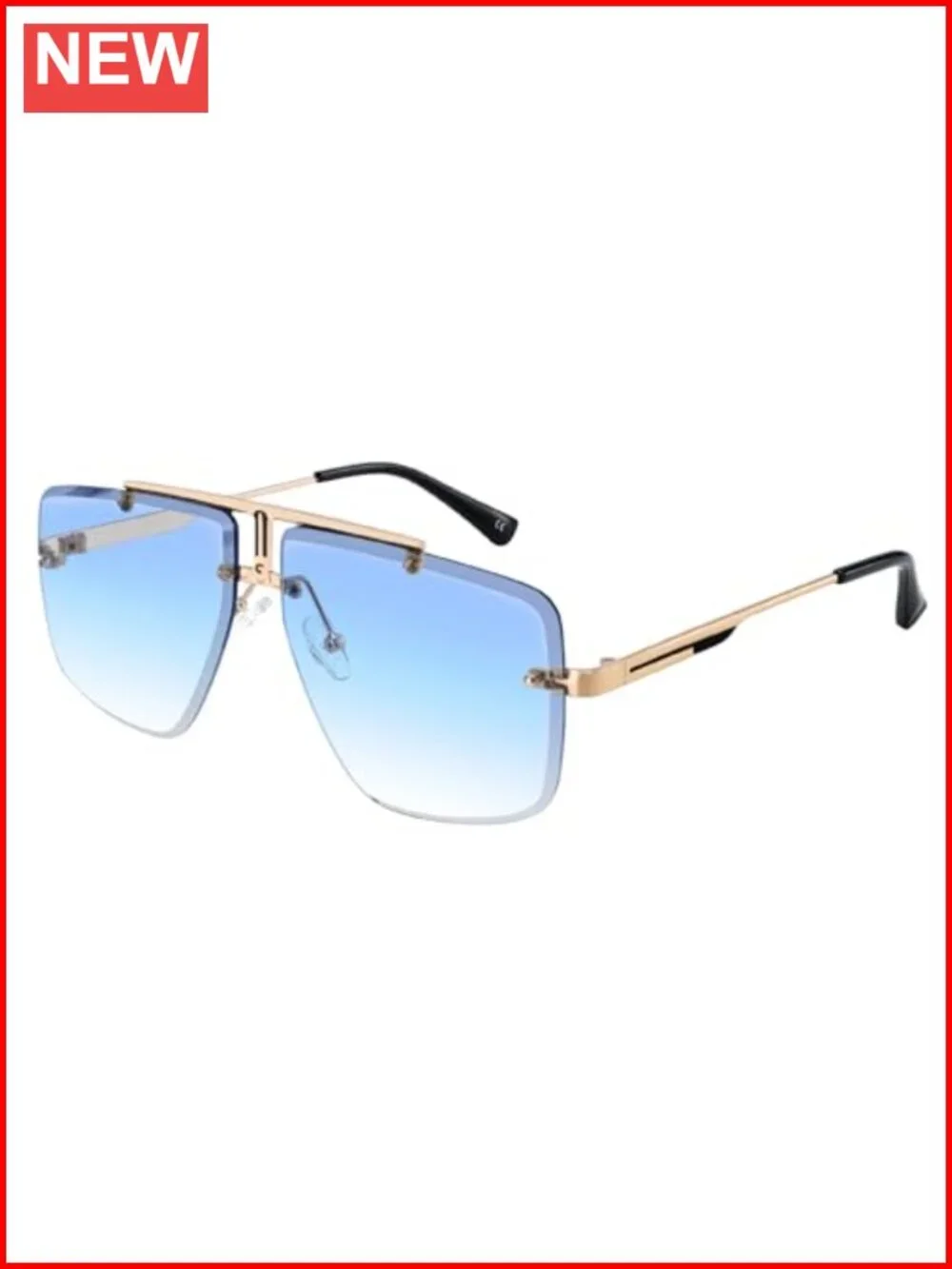 Rimless Oversized Square Sunglasses Trendy Big Shades Gold Metal Frame UV400